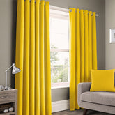 2 Pieces Plain Dyed Back Lining Eyelet Curtains - Yellow